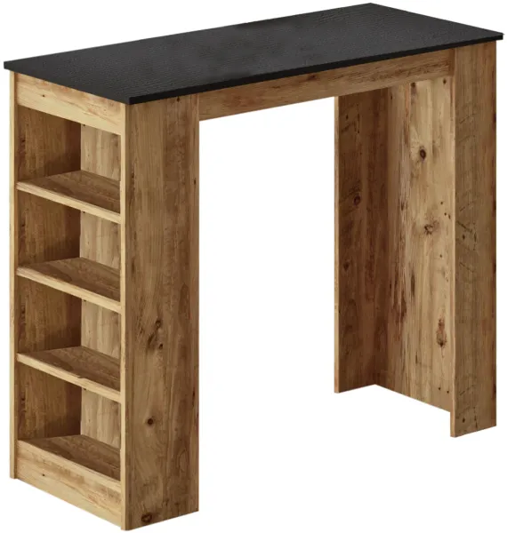 NORDVÄRK ST1 Bartisch, mit 3 Regalen - natur und schwarz Melamin (120x51,6)