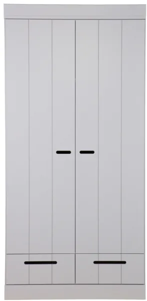 Connect, Kleiderschrank, 2 Türen und 2 Schubladen, grau, H195x53x94 cm, Kiefernholz