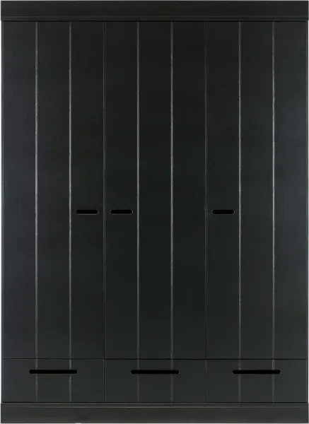 Connect, Kleiderschrank, 3 Türen und 3 Schubladen, schwarz, H195x53x140 cm, Kiefernholz