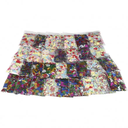 Multi-Pailletten-Mix, verschiedene Farben, Größe 7–30 mm, 25 g/32 Stk.