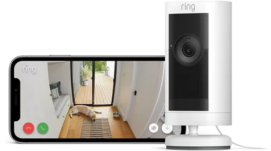 Ring Stick Up Cam Pro Außenüberwachungskamera mit Netzstecker, Weiß