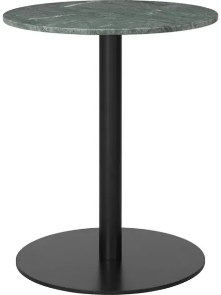 GUBI 1.0 Esstisch Rund Ø60 cm mit Schwarzem Sockel und Grüner Guatemala-Marmorplatte