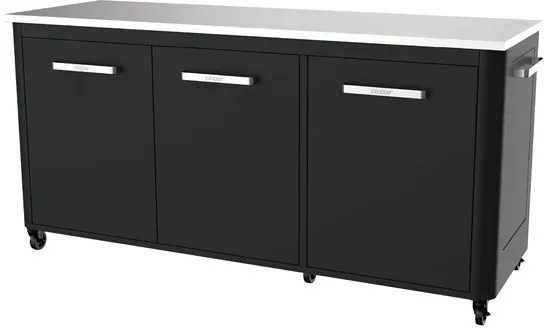 cozze ® Gartentisch mit 3 Türen und 6 Rädern, Edelstahl/Schwarz/Grau